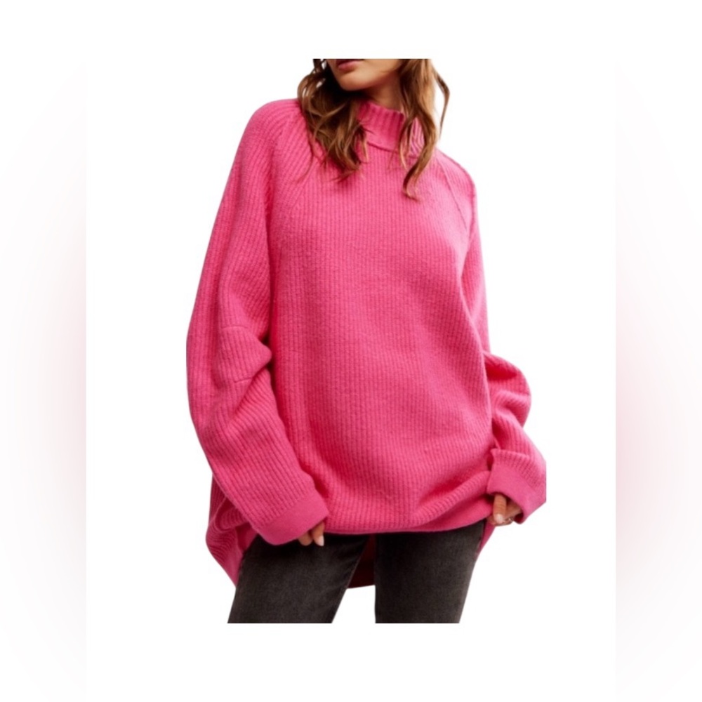 FREE PEOPLE Sunbeam Hot Pink Oversized Sweater Size Medium